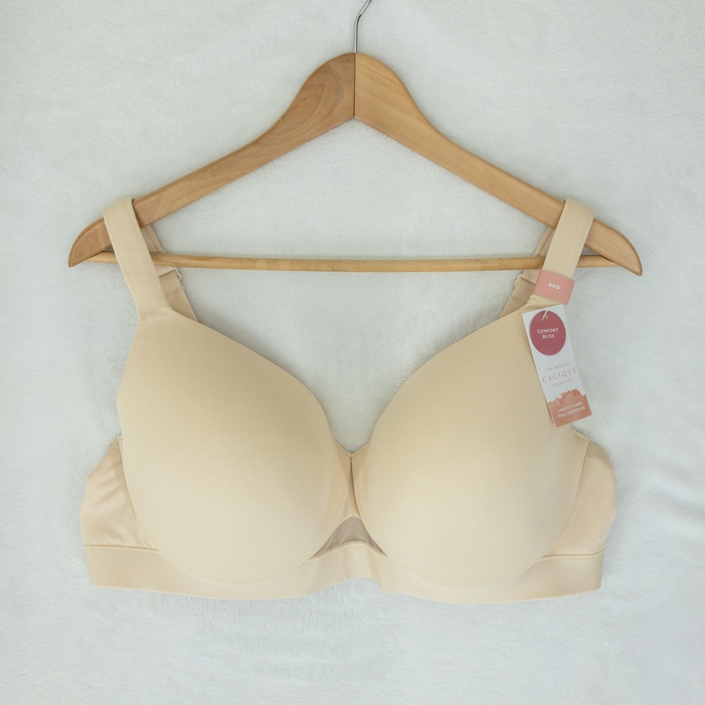 Cacique Lightly Lined Bra Womens Size 40D Beige Comfort Bliss Full Coverage New